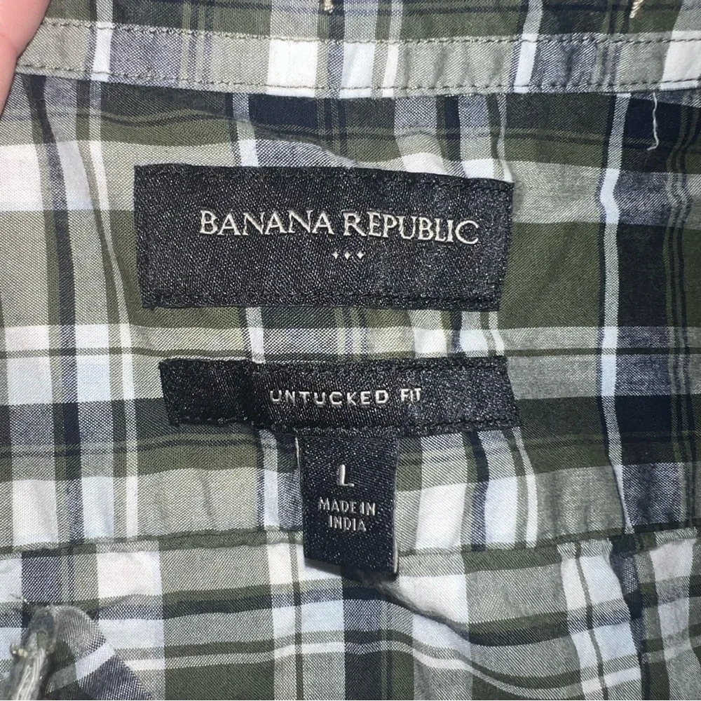 Banana Republic Green‎ Plaid Shirt Untuck Fit Size Large Cotton